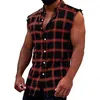Men's Tank Tops Mens Summer Fashion Casual Plaid Print Buckle Sanding Sleeveless T Shirt Vest