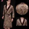 Homens sleepwear homens roupão de banho simulação seda impressão pijama lingerie robe mens verão robes masculino sênior cetim