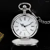 Pocket Watches Luxury Silver Fashion Quartz Titta på romersk siffra Displayklockgåva för män Kvinnor Relogio Masculino