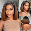 Glueless Human Hair Highlight Edges Bob Wigs 5x5 Lace Front Brown Straight Short Bob Wigs Preplucked HD Lace Closure Wig