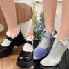 Women Socks Womens Calf Solid Color Soft Fashion Casual Turn Down Cuff Button Short For Students Girl