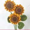 Decorative Flowers 2 Branches Yellow Sunflowers Artificial Handmade Knitting Big Size Home Wedding Party Decorations