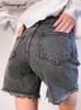 Kjolar streamgirl blue kvinnors denim shorts sommar hög midja avslappnad chic lös jean för kvinnor 2023 kort femme 230825