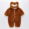 Rompers Baby Girl Clothes 2 Color Cute Plush Bear Baby Romper Comfortable Keep Warm Hooded Zipper Boys Romper 14 Year Kids Clothes 230825