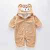 Rompers Baby Girl Clothes 2 Color Cute Plush Bear Baby Romper Comfortable Keep Warm Hooded Zipper Boys Romper 1-4 Year Kids Clothes 230825