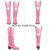 Stövlar Aosfiraylian Pink Heart Shape Knee High Cowboy för kvinnor Retro Patchwork Sying Floral Western Shoes 230826