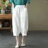 Pantaloni da donna Ragazza Estate Sottile Casual Allentato Tasca Lanterna Jogger Donna Elastico in vita Slim Taglia grande in cotone giallo Capris Bloomer