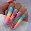 False Nails Wearable Manicure Long Water Pipe Fake Nails Funky Square Head Halloween Press on Nails Full Cover Long Length Nail Tips Girl x0826