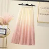 Skirts Gradient Mesh Skirt Female 2023 Spring And Summer Medium Long Sides Wear A-Shaped Pleated Drape Veil