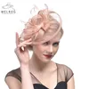 Breite Krempe Hüte Eimer WELROG Mode Mesh Fascinator Hut Frauen Hochzeit Cocktail Tee Party Feste Blume Feder Fascinator Kopfbedeckung Haarspange 230825