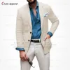 Costumes pour hommes Blazers Beige lin hommes Blazer coupe ajustée classique été plage bal mariage costume veste pour hommes sur mesure affaires mince manteau 1 pièce 230825