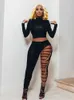 Pantalon féminin Capris Hirigin Sexy High Taist Ripped Leggings Femmes Black Slim Trous Pantalon avec Gol Chain Pantal