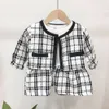 Set di abbigliamento 2 pezzi Autunno Inverno Primavera Festa Neonate Vestiti Cappotto scozzese TopTutu Abiti formali Abiti adatti per 06 anni 230825