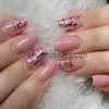 Falska naglar 24st rosa glitter paljetter falska naglar fyrkantiga ballerina falska naglar konstklistermärken full täcker avtagbar tryck på naglar geltips x0826