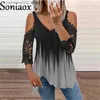 Women's T-Shirt Lace Spliced Off Shoulder Half Sleeve Casual T-Shirt Women Summer New Fashion Gradient Print Tank Tops Irregular Loose Sling Tee T230826