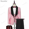 Men's Suits Blazers Thorndike Mens Wedding White Jacquard With Black Satin Collar Tuxedo3 Pcs Groom Terno For MenJacketVestPants 230825