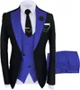 Mäns kostymer blazers mens kostym 3 stycken formell mode fast platt färg tuxedos jacka bröllop brudgum Navy burgundyblazervestpants 230825