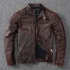 Men's Leather Faux Leather Vintage Yellow Brown Real Cowhide Genuine Leather Jacket Men Motorcycle Coat Mens Biker Clothes Spring Autumn Asian Size 6XL 230825