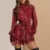 Повседневные платья Spring Vintage Style Floral Dress Ladies с длинным рукавом шифон A-Line Ruffle 2023 Летняя мини-вечеринка Вестидос