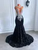 Longues robes de bal noires 2023 sexy style sirène luxe brillant perles diamant paillettes fille africaine bal gala robes formelles robe de soirée