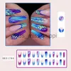 False Nails 24pcs Long Ballerina False Nail Press on Nails Full Cover Blue Purple Gradient Flash Wearing Nail Sticker Fake Nails x0826