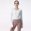 Tops de yoga camiseta lu manga larga con almohadilla para el pecho entrenamiento para correr para mujer ropa de gimnasio de secado rápido traje de fitness ajustado que deja al descubierto el abdomen rosa