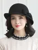 Large Brim Chapeaux Seau Mère Cadeau Femmes Hiver 100 Laine Feutre Cloche Dame Élégant Upturn Bowknot Fedora Chapeau 230825