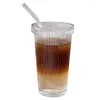 ワイングラス240ml/375ml垂直縞模様の透明なガラスカップ付きストローコーヒーティーミルク朝食マグカップギフトキッチン用品