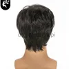 Synthetic Wigs 6inch Short Mixed Black Gray Synthetic Straight Wave Layered Haircut Wigs For Young Men High Temperature Fiber Daily Your Beauty x0826