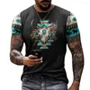 Herr t-skjortor vintage cowboy tribal tryck t-shirts sommar o-hals streetwear stor storlek tee shirt dagligen kort ärm lösa toppar kläder