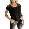 Women's T Shirts Womens Short Sleeve Tops Solid Color Lace Trim Patchwork T-Shirt Casual Tunics Round Neck