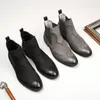 Bottes Marque à la main messieurs bottes en cuir Vintage Style britannique hommes noir gris Botas sans lacet chaussures de mariage mâle Chelsea chaussons 230825