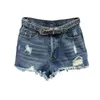 Kvinnors jeans Abgd 2023 Collection Metal Buckle Belt High midja Vintage Ripped Holes Blue Slim Denim Shorts Women Short