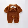 Rompers Baby Girl Clothes 2 Color Cute Plush Bear Baby Romper Comfortable Keep Warm Hooded Zipper Boys Romper 14 Year Kids Clothes 230825