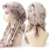 Beanieskull Caps Flower Print Hatts Stretch Muslim Hijab Leaves Cap Turban Cover Scarf Wrap Pretied Headwear Bandana Headwrap 230825