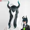Cosplay Wigs Anime Twisted-Wonderland Malleus Dracqma Cosplay peruk 55 cm långt hår med hornvärmebeständigt syntetiskt party peruk peruk cap 230826