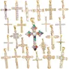 Charmes Juya bricolage 18K véritable plaqué or en gros croix chrétienne charmes pour la main de noël religieux chapelet pendentif fabrication de bijoux 230826