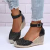 Dress Shoes Handmade Wedge Sandals Woman Summer 2023 Rome Plus Size Round Head Belt Buckle Leisure Beach Vacation Shoes T230828