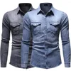 T-shirts pour hommes en vrac hommes décontracté panneau rayé boutonné chemise en jean avec poches haut chemisier bande 1