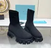 Botas altas de malha elástica botas de designer de moda mulheres sola grossa dentes casuais cor sólida de alta qualidade sapatos de festa de fábrica slim fit meias bota 35-41