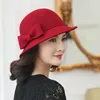 Large Brim Chapeaux Seau Mère Cadeau Femmes Hiver 100 Laine Feutre Cloche Dame Élégant Upturn Bowknot Fedora Chapeau 230825