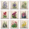 枕水彩の花ブルーベルズゼラニウムコーンフラワーHollyhocks Bouquet Floral Aquarelle Decor Sofa Throw