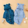 Pagliaccetti Autunno Neonate Vestiti con cappuccio lavorati a maglia Cotone Primavera Infantile Bambini 3D Pagliaccetto per orecchie Manica lunga Tute Tute Abiti 024M 230825