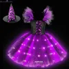 Cosplay cadılar bayramı kızlar cadı elbise prenses kızlar için aydınlatma elbise parti yürümeye başlayan çocuk çocukları kabak kostümü karnaval gece elbiseleri 230825