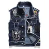 Giacche da uomo Gilet di jeans stile punk Teschio ricamo Gilet senza maniche Giacca streetwear Gilet di jeans hip-hop 230825