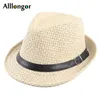 Wide Brim Hats Bucket Summer Straw Hat Men Women Jazz Fedora With Belt Short Sleeve Casual Beach Visor Sun Cap Panama sombrero hombre 230825