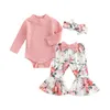 Kleidungssets Säugling Baby Mädchen Hosen Set Langarm Strampler Leopardenmuster Bowknot Flare Hosen Stirnband 3PCS Kleidung Frühling Herbst Outfits 230825