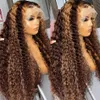 30 32 Inch 4/27 Colored 13x4 Curly Lace Front Wig Human Hair Wigs Deep Wave 13x6 Highlight Ombre Lace Frontal Wigs for Women