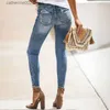 Женские джинсы растягиваются женские джинсы, голубые разорванные талия повседневная модная уличная одежда Джинсы Женщины 2023 Тренда T230826