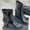 2023-Womens Ankle Boots Designer Knee Boot Patent Leather Cashmere Chunky Heel